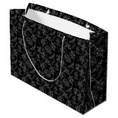 Schlichte Blume Muster 01b Schwarze BG Große Geschenktüte (Rückseite Schrägansicht)