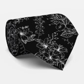 Schlichte Blume Muster 01b Schwarze BG Krawatte (Gerollt)