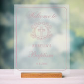 Schlichte Blumenrosa Taufe Empfang Acrylschild (Neutral)