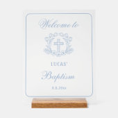 Schlichte Blumenschmucktaufe mit blauen Kreuzen Em Acrylschild (Vorderseite)