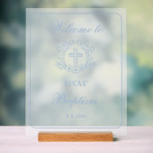 Schlichte Blumenschmucktaufe mit blauen Kreuzen Em Acrylschild (Neutral)