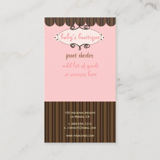 Schlichte Boutique, Visitenkarten Visitenkarte (Rückseite)