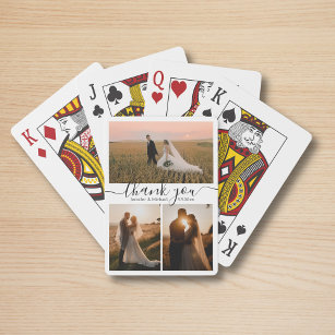 schlichte Dankeschön an 3 Fotos Collage Hochzeit Spielkarten