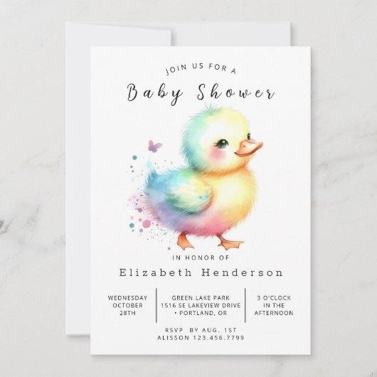 Schlichte Duckbabwdusche Einladung (Vorderseite)