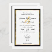 Schlichte, einfache Hochzeit in Schwarz und Gold Einladung (Vorne/Hinten)