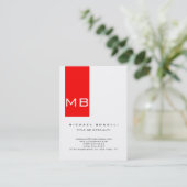 Schlichte einfache Monogram White Red Visicard Visitenkarte (Stehend Vorderseite)