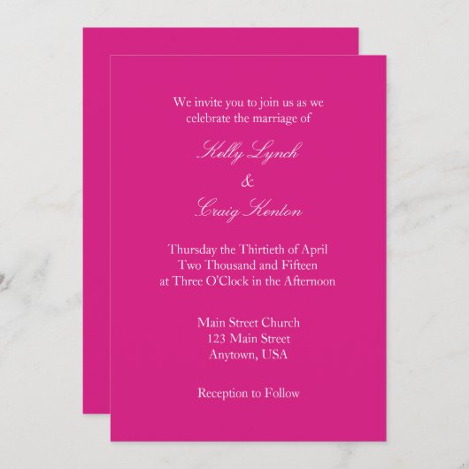 Schlichte Einladung zum Hochzeitsfeiern in Pink (Vorne/Hinten)