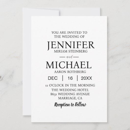 Schlichte Einladungen zur klassischen Hochzeit (Vorderseite)