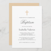 Schlichte Elegant Simple Coffee Creme Taufe Einladung (Vorne/Hinten)