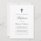 Schlichte Elegant Simple Navy Blue Cross Taufe Einladung (Vorderseite)