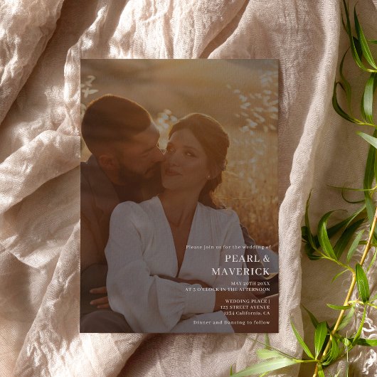 Schlichte, elegante 2 Fotos schick-weiße Hochzeit Einladung