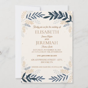 schlichte, elegante boho blumengoldene Hochzeit Einladung