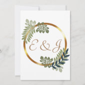 schlichte, elegante boho blumengoldene Hochzeit Einladung (Rückseite)