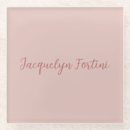 Schlichte Elegante Rose Goldene Kalligraphie Glasuntersetzer (Vorderseite)