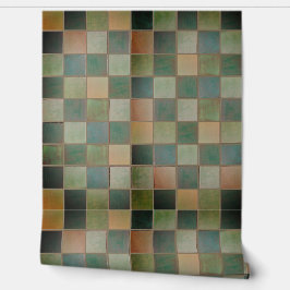 Schlichte Fliesenmuster Grün und Tan - Vinyl-Tapet Tapete