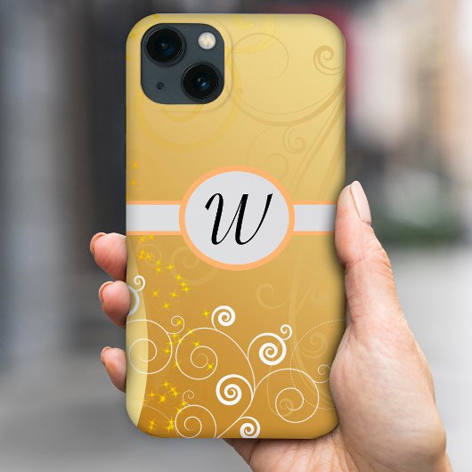 Schlichte, goldgelbe und weiße Wirbel, Monogramm Case-Mate iPhone Hülle
