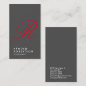 Schlichte Grau Trendy Red Monogram Business Card Visitenkarte (Vorne/Hinten)
