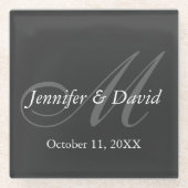 Schlichte graue Monogramm Brautbräuche Glasuntersetzer (Vorderseite)