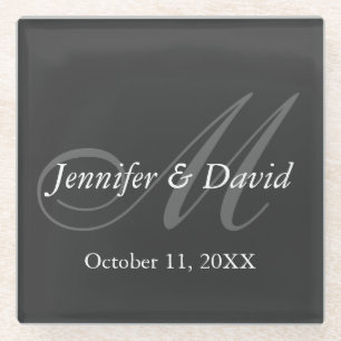 Schlichte graue Monogramm Brautbräuche Glasuntersetzer