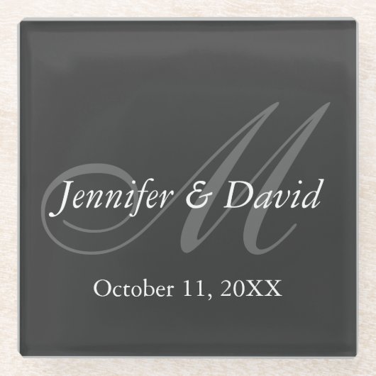 Schlichte graue Monogramm Brautbräuche Glasuntersetzer (Vorderseite)