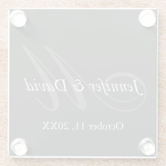 Schlichte graue Monogramm Brautbräuche Glasuntersetzer (Rückseite)