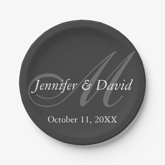 Schlichte graue Monogramm Brautbräuche Pappteller (Vorderseite)