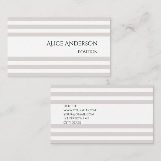 Schlichte graue Pastellstreifen geometrischer Chic Visitenkarte (Vorne/Hinten)