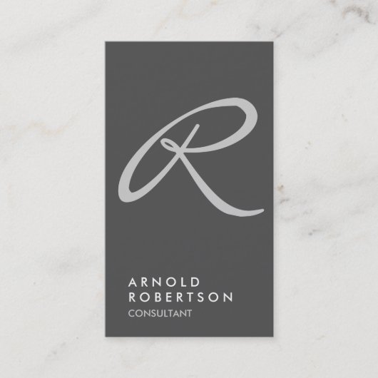 Schlichte Graue Trendy Monogram Business Card Visitenkarte (Vorderseite)