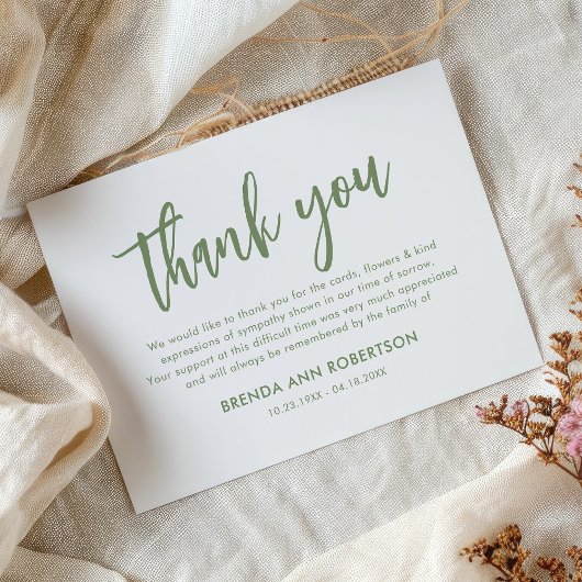 Schlichte grüne Beerdigung Vielen Dank Dankeskarte