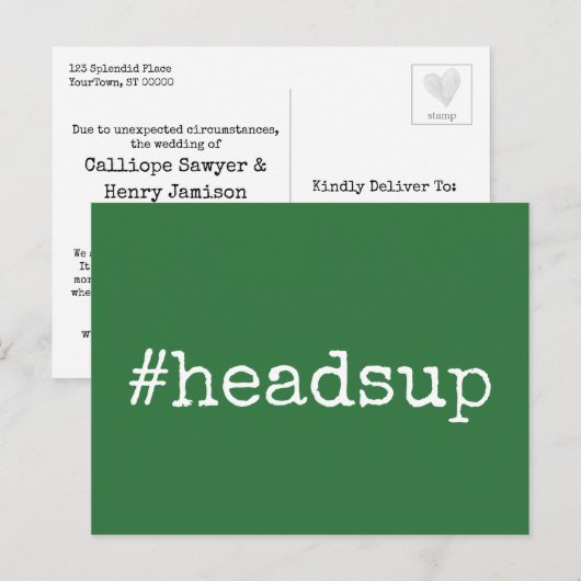Schlichte grüne Hashtag-Headsup Postkarte (Vorne/Hinten)