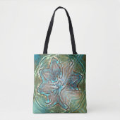 Schlichte grüne und blaue Blume auf Pixel-Drizzle- Tasche (Vorderseite)