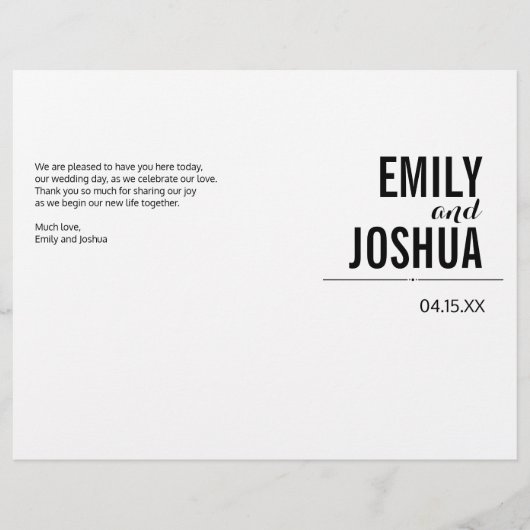 Schlichte Hochzeitsfeier Programmvorlage (Vorderseite)