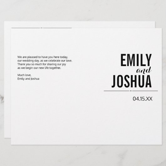 Schlichte Hochzeitsfeier Programmvorlage (Vorne/Hinten)