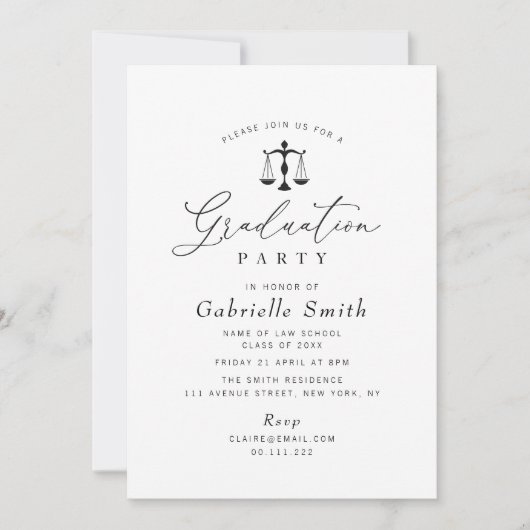 schlichte Jurastudium Einladung (Vorderseite)