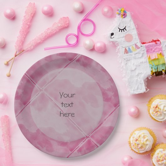 Schlichte Keramik Oberfläche Rosa beliebiger Text Pappteller (Party)