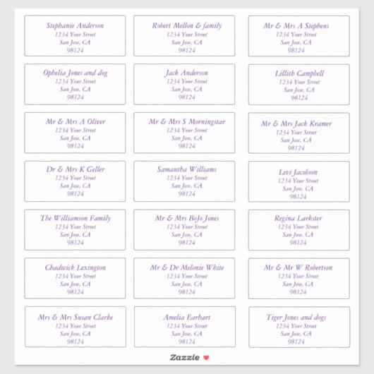 Schlichte Lila Textadressen Aufkleber (Blatt)