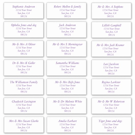 Schlichte Lila Textadressen Aufkleber (Vorderseite)