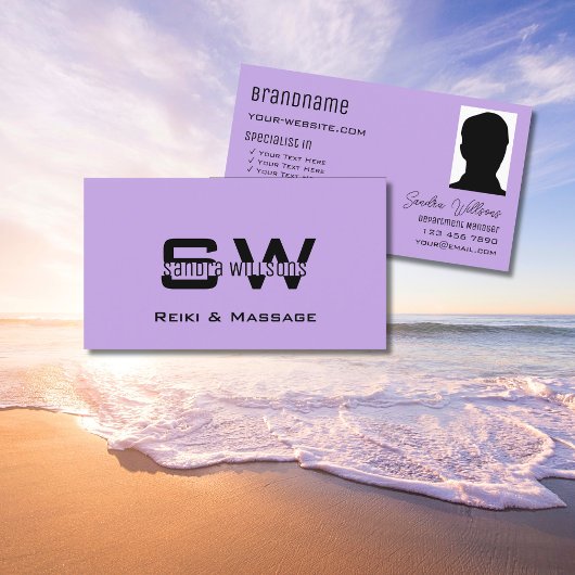 Schlichte Lilac mit Monogramm und Foto Light Lila Visitenkarte