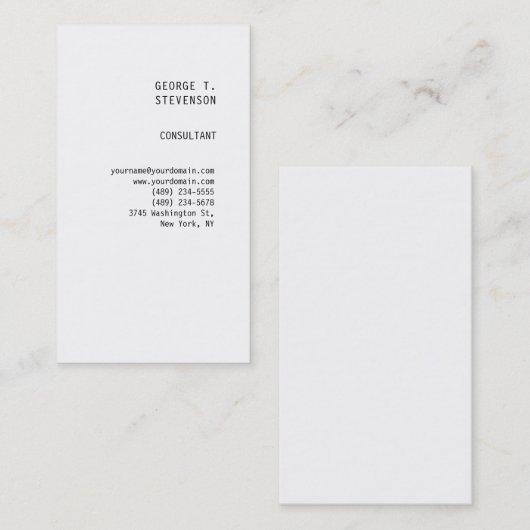 Schlichte Minimalistische, schlichte, vertikale Re Visitenkarte (Vorne/Hinten)