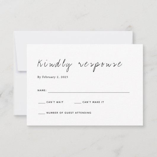 Schlichte Minimalistische Script-Hochzeit RSVP Karte (Vorderseite)