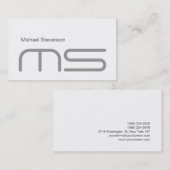 Schlichte, moderne Monogramm-Graue, weiße Visitenk Visitenkarte (Vorne/Hinten)