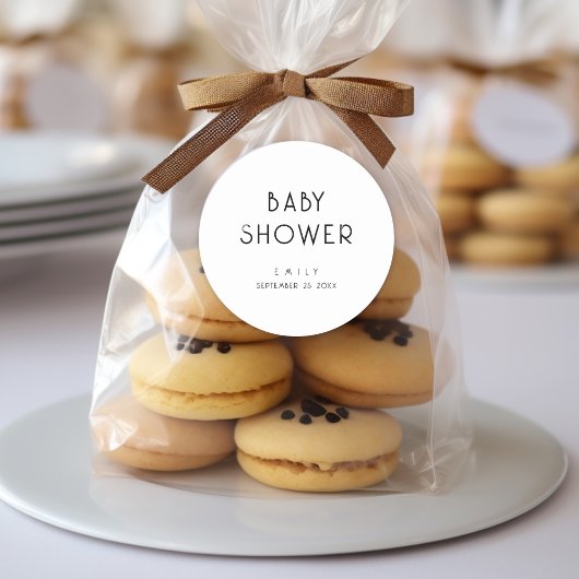 Schlichte moderne Schwarz-Weiß-Babydusche Runder Aufkleber