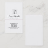 Schlichte, moderne, weiße Monogramm-Visitenkarte Visitenkarte (Vorne/Hinten)