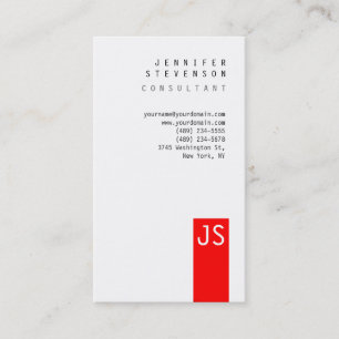 Schlichte Monogram Red White Clean Business Card Visitenkarte