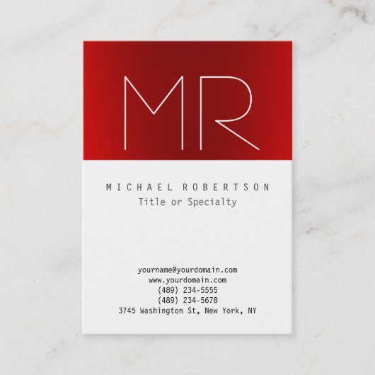 Schlichte Monogram Red White Clean Business Card Visitenkarte (Vorderseite)