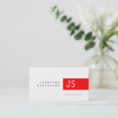 Schlichte Monogram Red White Clean Business Card Visitenkarte (Stehend Vorderseite)