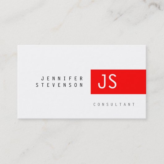 Schlichte Monogram Red White Clean Business Card Visitenkarte (Vorderseite)