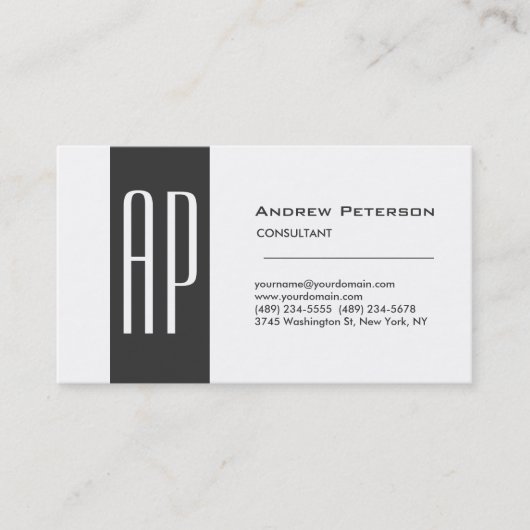 Schlichte Monogram-Visitenkarte für den weißen Str Visitenkarte (Vorderseite)