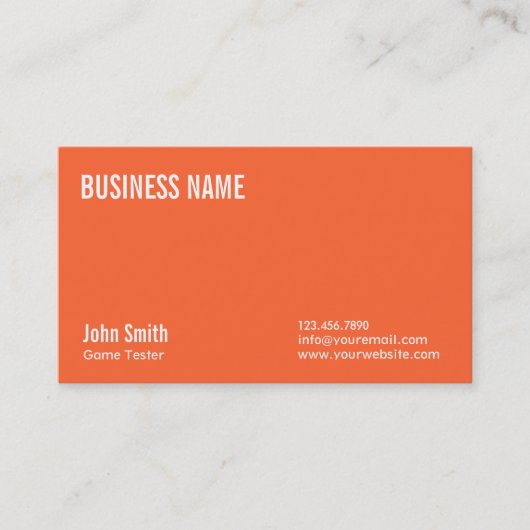Schlichte Orange Game Testing Business Card Visitenkarte (Vorderseite)