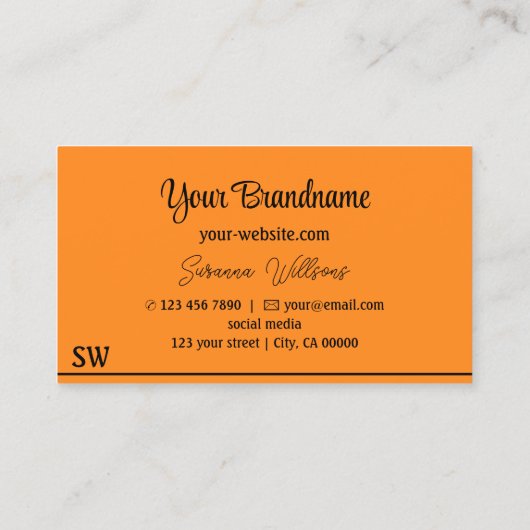 Schlichte Orangefarbene Streifen mit Monogramm Sti Visitenkarte (Rückseite)